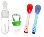 Manan Shopee Baby Feeding Set,Feeding Kit Needs Items All In One 1-Feeder 2 Color Changing Temper-Sensor Spoon And 1- Food Fruit Nibbler (Combo Pack) (Multicolor4), 90 Ml