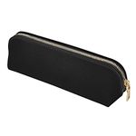 Fyore Leather Pencil Case Slim Design Pen Bag with Metallic Zipper Pocket Size for or Student Office College Middle School (Black)