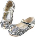 Ballet Shoes for Girls Lightweight Toddler Mary Jane Ballerina Shoes Crystal Flowers Princess Dress Shoes Sparkle Glitter Mary Jane Shoes for Girls Ballet Dance Flats Birthday Party Silver Size 8.5M Toddler