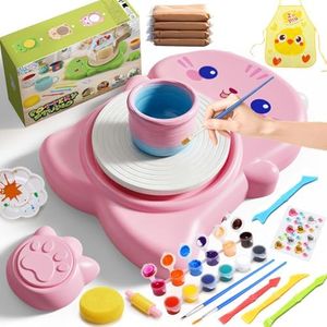 Skirfy Mini Pottery Wheel Kit for Beginners Kids,Electric Ceramic Wheel with Foot Pedal&Painting Kit, Adjustable Speed,Clay Spinner DIY Tools for Art Craft Birthday (CAT)