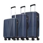 Aristocrat Airpro 3 Pc Set Cabin 55cm(Small) Check-in 66cm(Medium) Check-in 75cm(Large) 8 Wheels Trolley Bags for Travel Hard Case Luggage, Lightweight Bag & Combination Lock|7 Years Warranty (Blue)