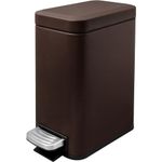 5 Liter/1.3 Gallon Slim Small Trash Can with Lid Soft Close, Stainless Steel Garbage Can for Bathroom Bedroom Office, Rectangular Step Trash Bin with Removable Inner Waste Basket (Bronze)