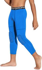 DEVOROPA Youth Boys' Compression Pants with Knee Pads 3/4 Basketball Athletic Tights Quick Dry Sports Workout Leggings Royal XS