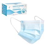 Kinbontop 3 Ply Type IIR Disposable Face Masks, Breathable Masks with Nose Clip, pack of 50