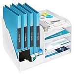 BELLE VOUS White 4-Tier Desk Organiser - Desk Tidy File Holder for Home, School or Office - Storage Racks for A4 Papers, Books, Documents, Letters, Pens, Stationery, Office Supplies & Notebooks