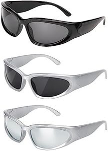 HONGXIN-SHOP Occhiali da Sole per Uomo Donna Vintage Y2K Wraparound Sportivi Occhiali da Sole Rettangolari Cyberpunk Oval Sport Occhiali per Guida Pesca Ciclismo Sport 3 Paia