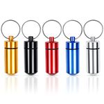 ZGTS 5PCS Waterproof Aluminum Pill Box Pocket Pill Case Portable Container Keychain Pill Holder Pill Container for Outdoor Travel Camping Multi Colors