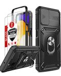 LeYi for Samsung A03s Phone Case: Galaxy AO3s Case with Slide Camera Cover + [2 Packs] Screen Protector, 360 Full Body Military-Grade Phone Case with Kickstand for Samsung Galaxy A03s, Black