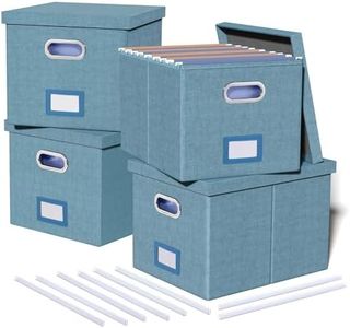 4 Pack File Storage Organizer, Document Organizer, Portable File Box with Lid, Fit for Letter/Legal File Folder Storage,Dark Blue-Box only