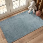 JINCHAN Solid Plush Area Rug 2x3 Performance Shaggy Rug Washable Area Rug Indoor Entryway Doormat Soft Rug Modern Faux Wool Rug Cozy Non Slip Carpet for Living Room Kid Room Bedroom Nursery Slate Blue