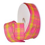 Morex Ribbon Color Chic Plaid Ribbon, 1.5" x 50 Yd, Hot Pink/Bright Yellow