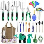 Garden Tools Set 82pcs, Extra Succulent Tools Set, Heavy Duty Gardening Tools Kit with Soft Rubberized Non-Slip Handle incl Pruner Trowel Weeder Rakes & Storage Tote Bag, Gift for Women & Men