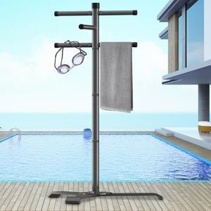 Qufiona Pool Towel Rack Outdoor, Heavy Duty Outdoor Towel Rack, 61 Inch Free Standing Towel Rack for Pool & Hot Tub, Drying Towels, Swimsuits, Life Jackets and Goggles, Ideal Pool Accessories