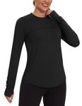 Gyabnw Long Sleeve Gym Tops UPF 50+ Women Running T-Shirt Quick Dry Casual Tee Shirt Workout T-Shirt with Thumbhole Black