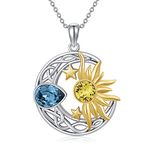 Moon and Sun Necklace Sterling Silver Crescent Moon Sun Star Necklace Celtic Jewelry for Women Girls