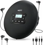 HOTT CD204 Portable CD Player, Personal Compact CD Player with Headphones, Anti-Skip/Shockproof for Home Travel and Car, Small Music CD Walkman with LCD Display for Adults Students Kids-Black