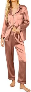 Ekouaer Silk Satin Pajamas Women's Long Sleeve Sleepwear Soft Button Down Pj Set 2 Piece Loungewear S-XXL, Rose Golden