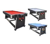 7ft Pool Table Rotating Table & 3 in 1 Pool Snooker Table Tennis Air Hockey Games Table With All Accessories, Great for Kids and Adults (Red)