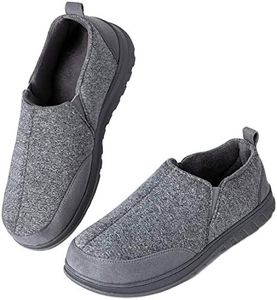 LongBay Men’s Cotton Jersey Memory Foam Slippers Breathable Comfy House Shoes with Non-Slip Indoor Outdoor Rubber Slipper(8-9 UK,Grey)