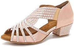 TTdancewear Women Rhinestone Dance Shoes Ballroom Latin Salsa Bachata Performance Dance Dancing Shoes, Nude-1.5inch Heels, 7 UK