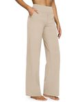 G4Free Wide Leg Pants for Women Yoga Dress Pants with Pockets High Waist Work Business Casual Sweatpants Light Khaki