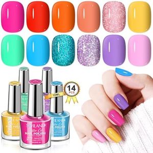 SAVILAND Finger Nail Polish Set for Beginner: 12 Neon Colors Air Quick Dry Nail Polish Summer Glitter Nail Polish Kit Regular Fingernail Polish Non Gel with Base-Top Polish for Toe Manicure Nail Art