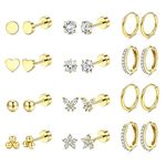 Diamday 12 Pairs Stud Earrings for Women Mens Stainless Steel Earrings E