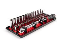 TEKTON 1/4 Inch Drive 6-Point Socket and Ratchet Set with Rails, 35-Piece (4-15 mm) | SKT03201