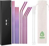 VEHHE Reusable Metal Straws Rainbow,10Pcs 10.5" Stainless Steel Drinking Straws with Case and Cleaning Brush for 20/30 Oz for Yeti RTIC SIC Ozark Trail Tumblers (5 Straight|5 Bent|2 Brush)