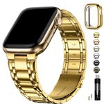 Fullmosa Compatible with Apple Watch Band 45mm 44mm 42mm with TPU Protective Case, Stainless Steel Watch Bracelet Metal Strap for Apple Watch SE/iWatch Band Series 9 8 7 6 5 4 3 2 1 Golden