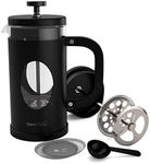 bonVIVO GAZETARO I Large French Press Coffee Maker - Glass French Coffee Press Machine Made of Heat Resistant Stainless Steel and Borosilicate Glass in Black Finish, With Filter, 34 ounces