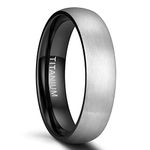 TIGRADE 4mm 6mm 8mm Titanium Ring Brushed Dome Wedding Band Comfort Fit for Man Women, Black 6MM, Size 9