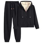 amropi Women's Hooded Tracksuit Set Warm Fleece Hoodie Jacket and Pants Winter Sweatsuit Black, XL