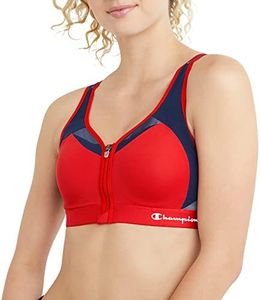 Champion Women's Sports Bra, Motion Control Zip High-Impact Sports Bra, Wirefree Bra for Women, Red Flame, 16D