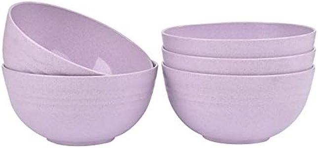 5Pack Plastic Bowls, Unbreakable Pasta Bowls Food-Safe Lightweight Reusable Tableware Dinnerware Fruit Snack Container Healthy Camping Bowl for Kids Adult (Purple)