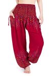 Lannaclothesdesign Harem Pants Women High Waist Bohemian Yoga Pants with Pockets - Boho Hippie Clothes, Burgundy Fw, Large