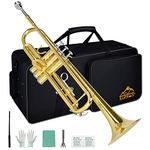 Eastrock Trumpet Brass Standard Bb Trumpet Set,Student Beginner with Hard Case, Gloves, 7C Mouthpiece, and Valve Oil (Lacquer Gold)