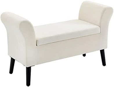 HOMCOM Baúl de Almacenaje para Dormitorio Banco de Almacenamiento con Tapa Abatible Reposabrazos y Patas de Madera para Salón 111,5x41x65 cm Crema