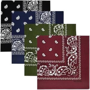Gorgeous Island 4 Pack 100% Cotton Bandanas 22x22 inches - Multi-Purpose Square Scarfs for Men & Women, Headbands, Face Cover, Fashion Accessories