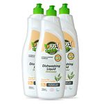 Just Green Organic Washing Up Liquid 750ml, Non-Toxic Formula, Vegan & Eco Friendly Dish Liquid, No Paraben, Hypoallergenic Dish Soap, Recyclable Bottle - Pack of 3