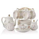 Porcelain Tea Sets British Royal Series, 8 OZ Cups & Saucer Service for 6, with Teapot Sugar Bowl Cream Pitcher Teaspoons and Tea Strainer, Suitable for High Tea, Wedding, Party（Rose Flower ）