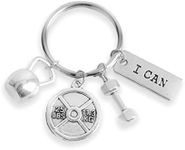 Gym Fitness Motivation Keychain for Women Men Weight Lifting Workout Gifts for Birthday Christmas Barbell Dumbbell Charm Keyring for Bodybuilding Exercise Inspiring Gifts