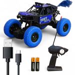 TOIGEN Remote Control Monster Truck RC Car | High-Speed Off-Road 2WD Rock Crawler | Rechargeable Battery | Remote Control Toy for 5+ Year Kids - (Blue)