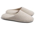 ofoot Cotton Breathable Indoor Slippers for Woman/Man,House Bedroom Shoes,Summer Washable Home Sleepers Memory Foam Insole Non Slip Rubber Soles(Beige,UK 7-8)