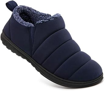 VeraCosy Men's Warm Quilted Memory Foam Ankle Mule Slippers Cosy Indoor Outdoor House Shoes with Elastic Gores Navy Blue, 11 UK