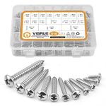 VIGRUE 510Pcs Stainless Steel Wood Screws Assortment Kit, #4#6#8#10#12 Phillips Pan Head Sheet Metal Screws Self Tapping Screws Set,Length 3/8" to 1-1/2"
