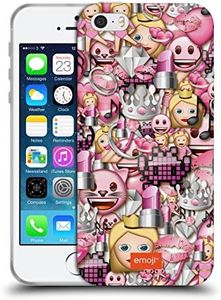 Official Emoji Pink Full Patterns Soft Gel Case Compatible for Apple iPhone 5 / iPhone 5s / iPhone SE 2016