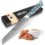 Damascus Bread Knife with Serrated Edge, Serrated Knife 20cm Kitchen Knife Sharp Made of 67 Layers of VG-10 Damascus Steel Damascus Bread Knife, Abalone Shell Handle, Gift Box