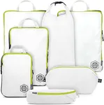 Large Packing Cubes for Travel-Extra Large Compression Packing Cube Luggage Organizers 7 Piece Set-Ultralight, Expandable/Compression Bags for Clothes by TRIPPED Travel Gear (White/Green)