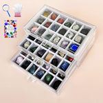 HEMYLU Acrylic Rock Collection Display Case for Kids, Crystals Displaying Box with 3 Drawers & 54 Grids and Gem Knowledge Handbook, Gemstone Organizer Showcase for Gem Enthusiasts